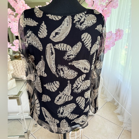 Hale Bob Beige Black Silk Tulle Top Blouse Sample size = small - Picture 4 of 8